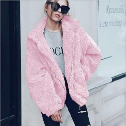 Teddy Mantel Oversized Weich Fleece Reißverschluss