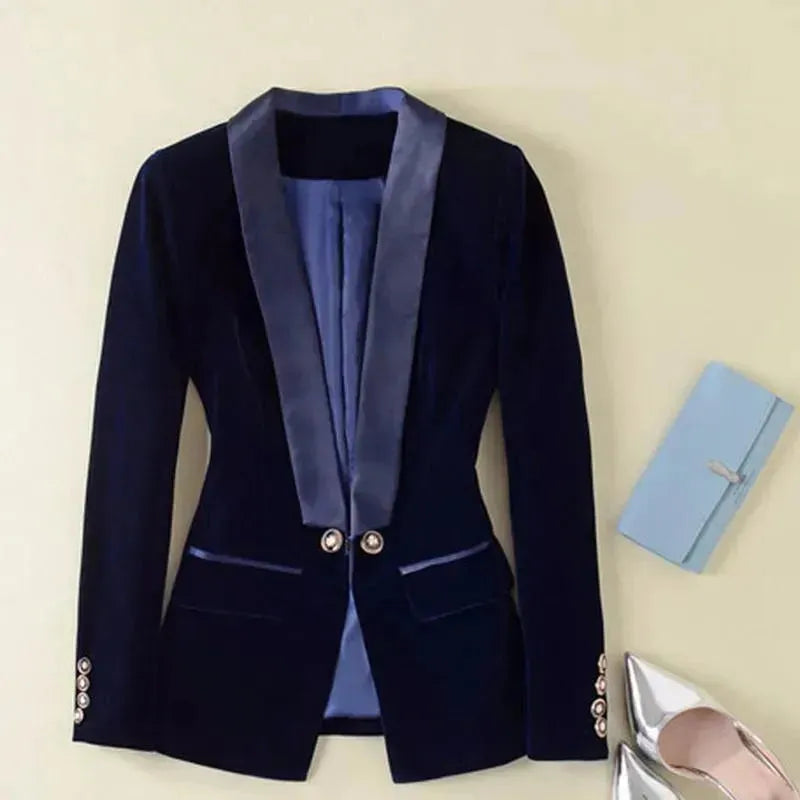 Eleganter Damen Blazer Samt V-Ausschnitt