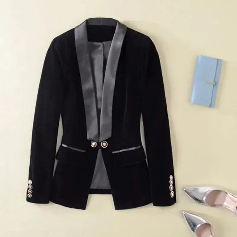 Eleganter Damen Blazer Samt V-Ausschnitt