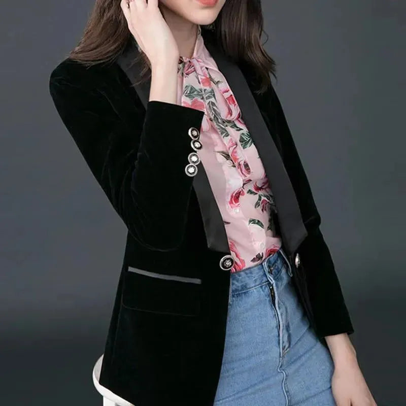 Eleganter Damen Blazer Samt V-Ausschnitt - IdealeKleiden