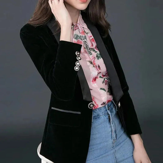Eleganter Damen Blazer Samt V-Ausschnitt - IdealeKleiden