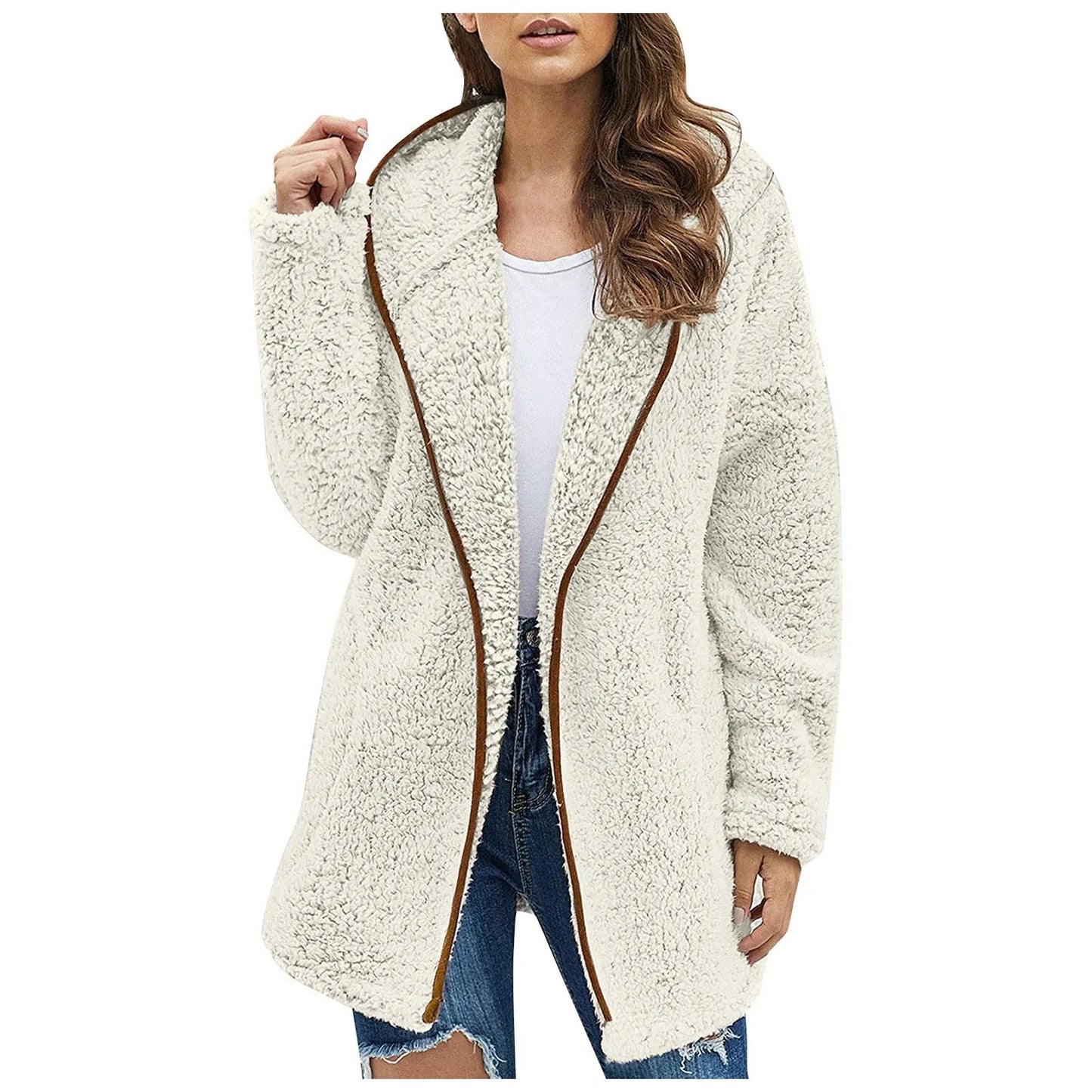 Stylische Damen Fleecejacke Lang Modisch