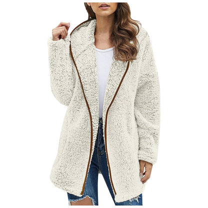 Stylische Damen Fleecejacke Lang Modisch