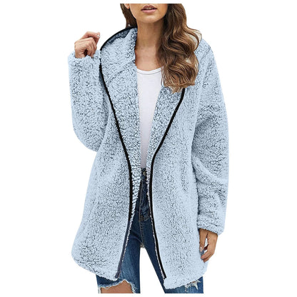 Stylische Damen Fleecejacke Lang Modisch