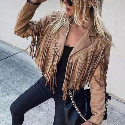 Modische Damenjacke Wildleder Fransen Look