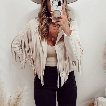 Modische Damenjacke Wildleder Fransen Look