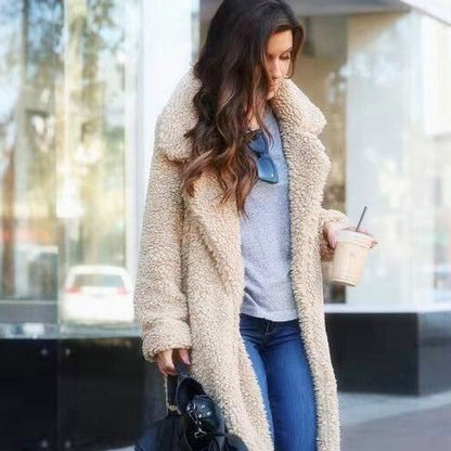 Mode Damen Teddyjacke Lang Warm Elegant