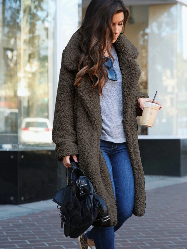Mode Damen Teddyjacke Lang Warm Elegant