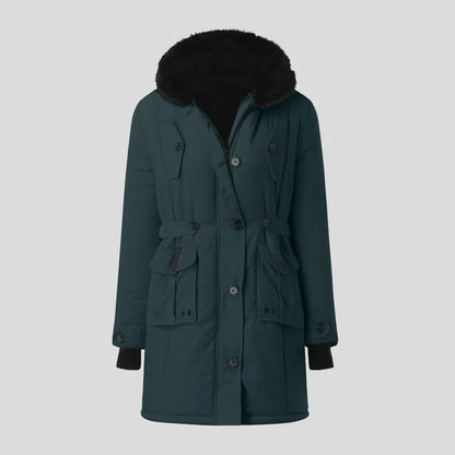 Damen Freizeitparka mit schwarzer Kunstfellkapuze