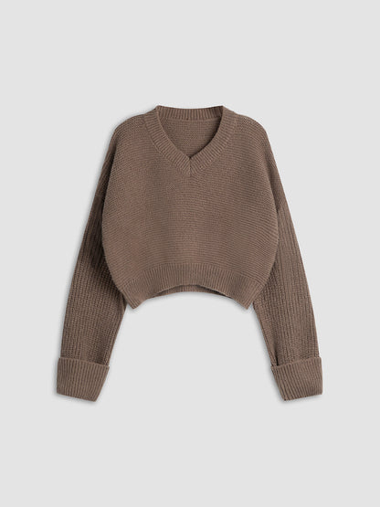 Damen Pullover V-Ausschnitt Elegante Spitze