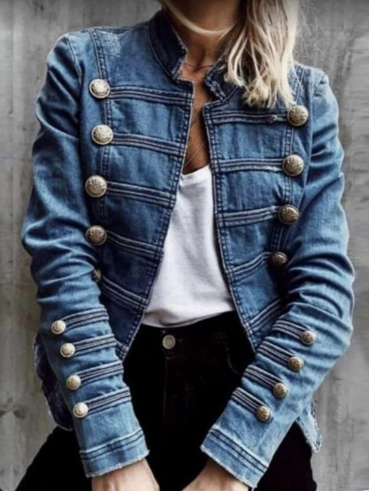 Stylische Denimjacke Doppelreihig Trendy - IdealeKleiden