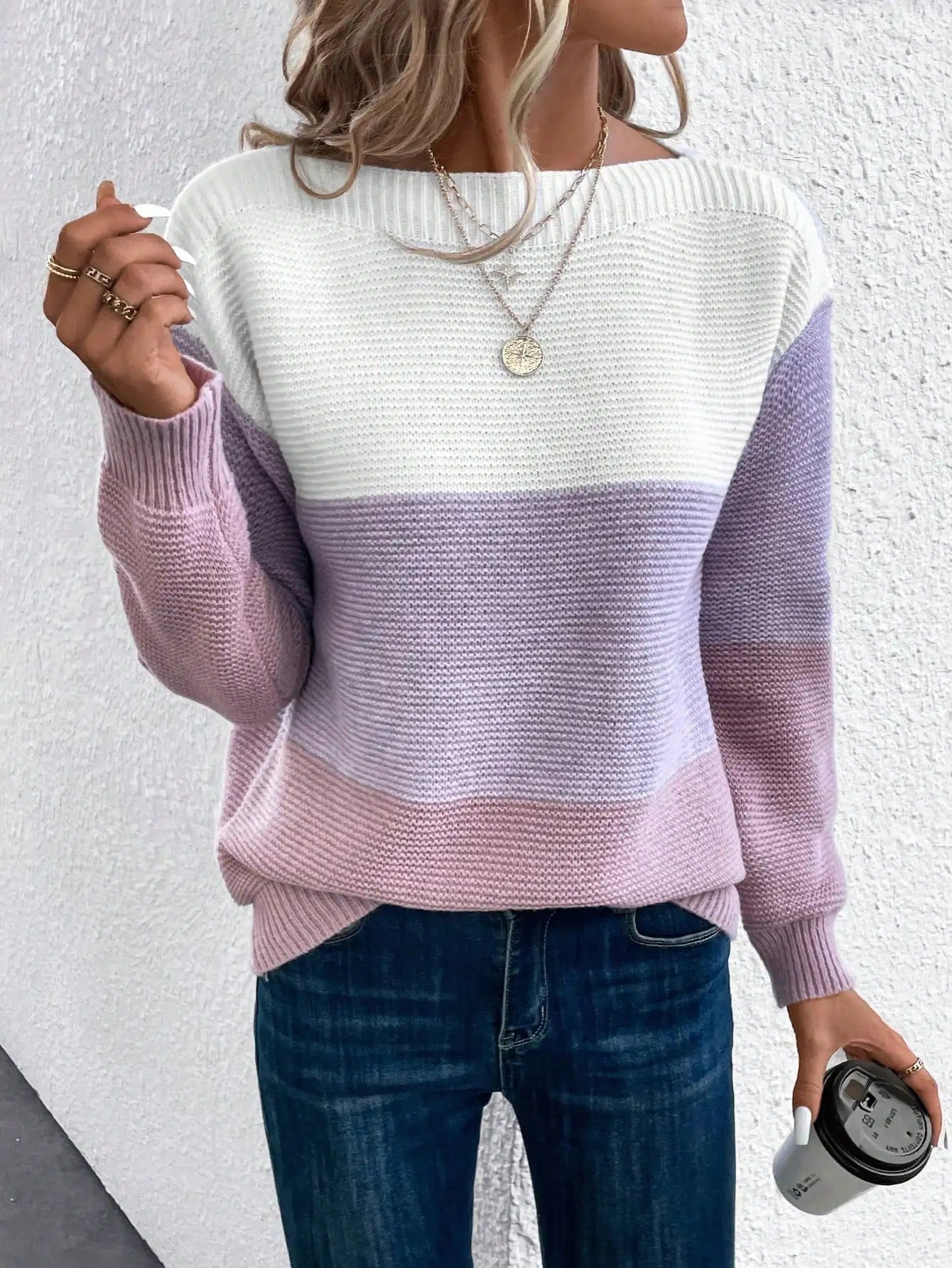 Stilvoller Patchwork Pullover Damen Modern