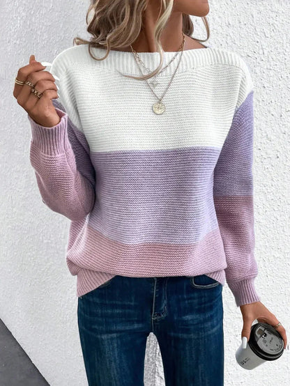 Eleganter Patchwork Pullover Damen Multicolor