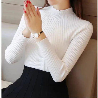 Damen Pullover Herbst Warm Rippstrick
