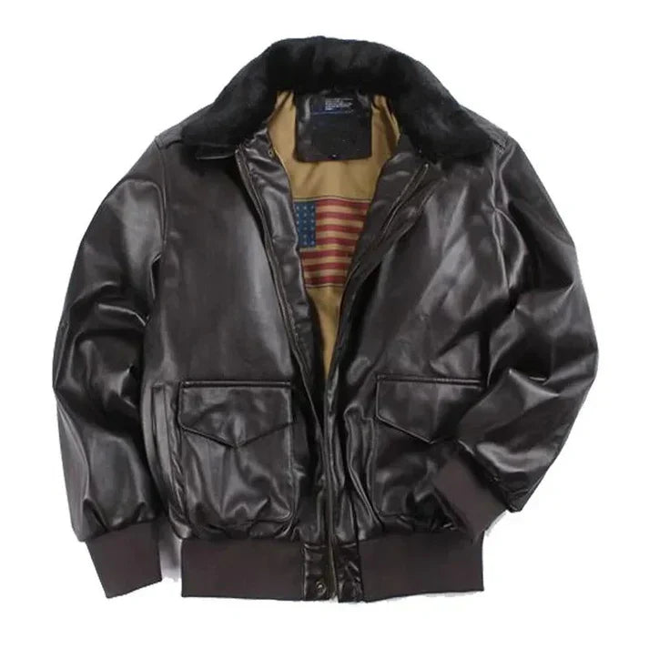 Leder-Motorradjacke Herren Vintage-Style Winter - IdealeKleiden