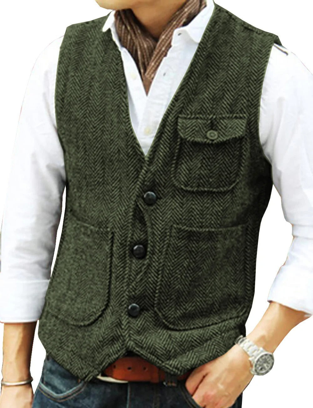 Herren Weste Tweed Elegant Kurzarmfrei