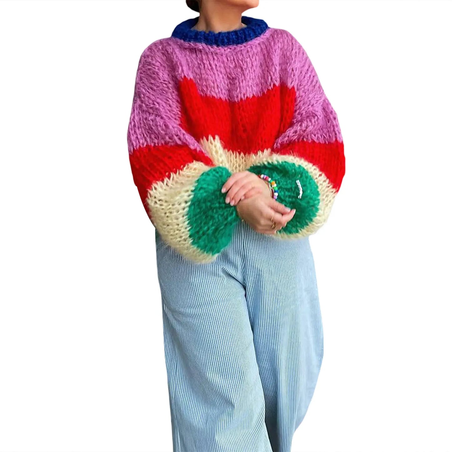 Damen Oversized Pullover Streifenmuster Großzügig