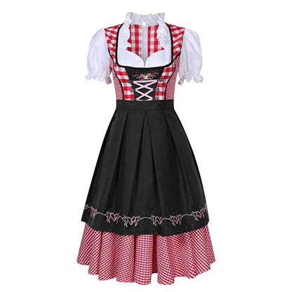 Oktoberfest Dirndl Karo Blumenmuster Kurzarm