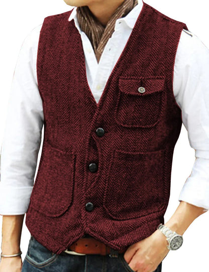Herren Weste Tweed Elegant Kurzarmfrei