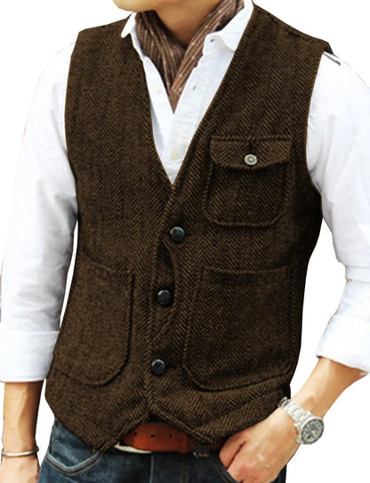 Herren Weste Tweed Elegant Kurzarmfrei