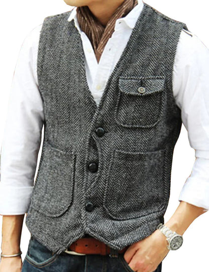 Herren Weste Tweed Elegant Kurzarmfrei