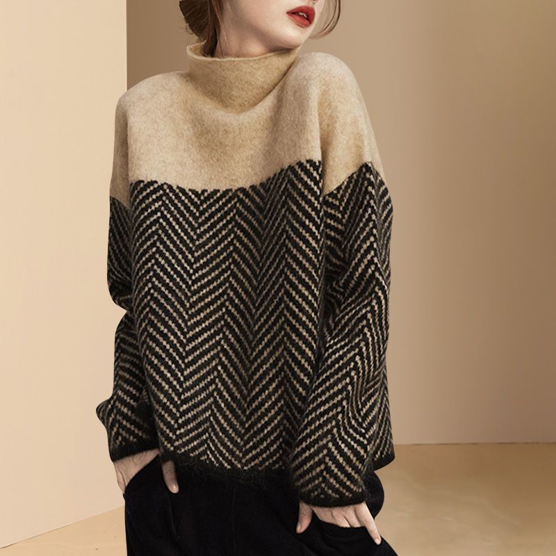 Stylischer Streifen Pullover Langärmlig - IdealeKleiden