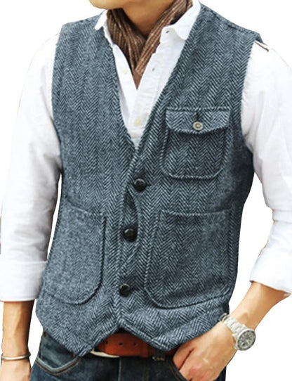 Herren Weste Tweed Elegant Kurzarmfrei