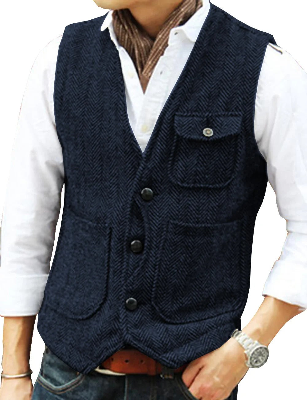 Herren Weste Tweed Elegant Kurzarmfrei