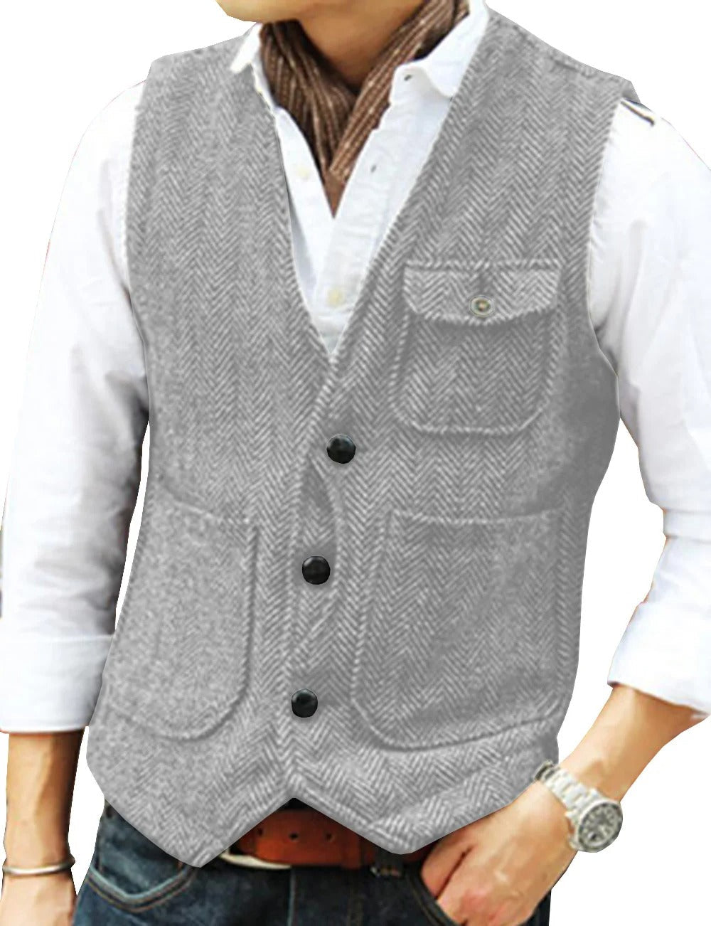 Herren Weste Tweed Elegant Kurzarmfrei