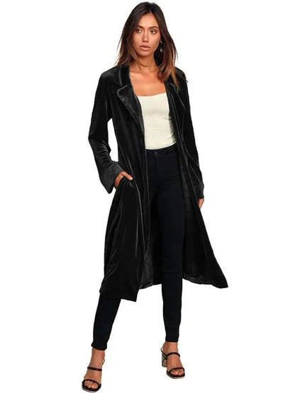 Luxus Damen Mantel Samt Blazer Lang