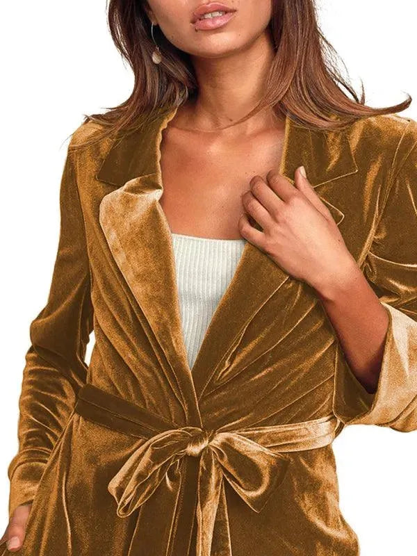 Luxus Damen Mantel Samt Blazer Lang - IdealeKleiden