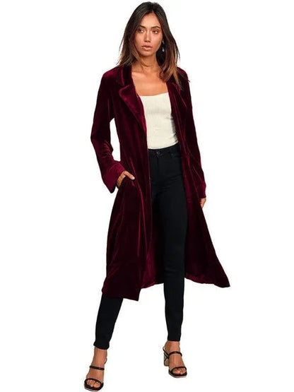 Luxus Damen Mantel Samt Blazer Lang