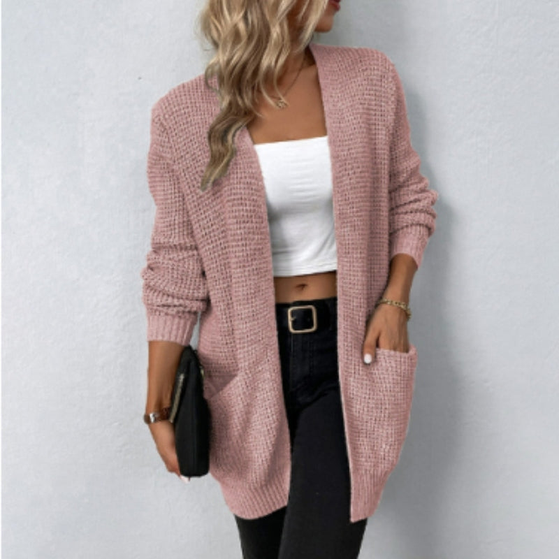 Langer Cardigan Offene Vorderseite Weich Gestrickt