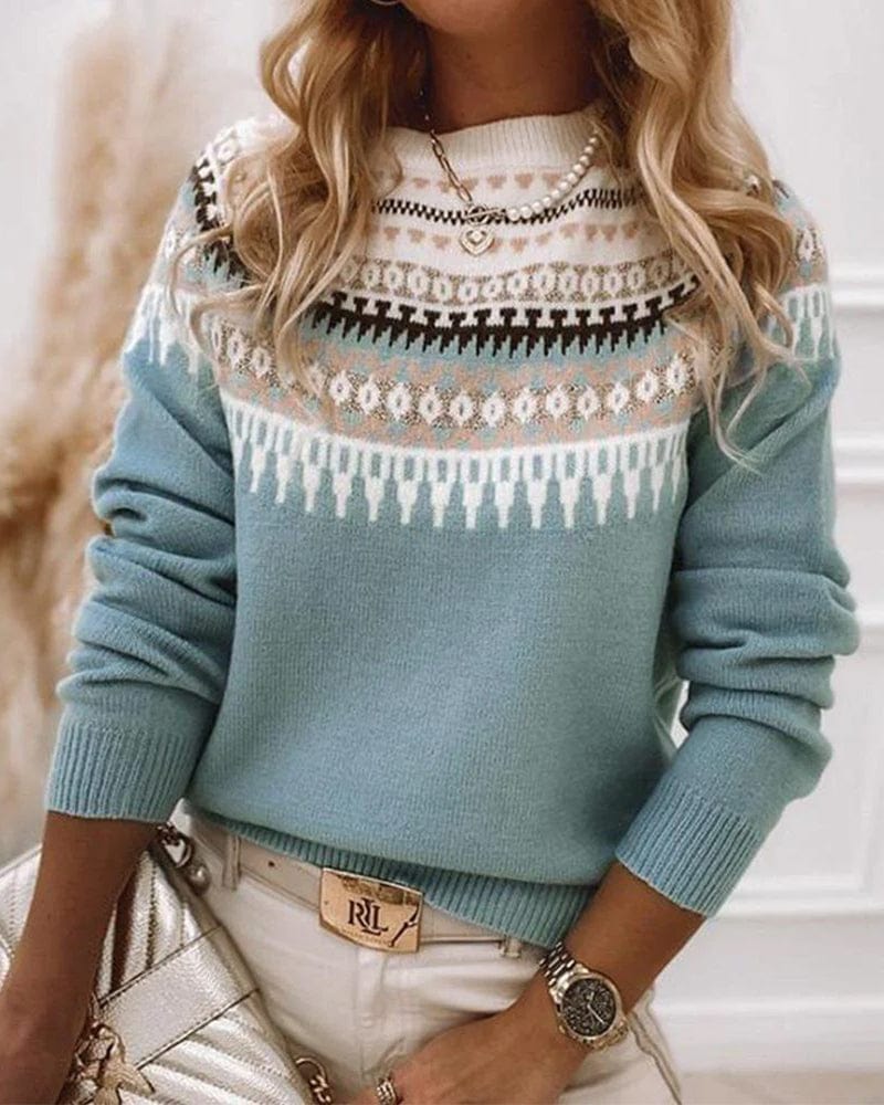 Strickpullover Frauen Fair Isle Muster Langarm