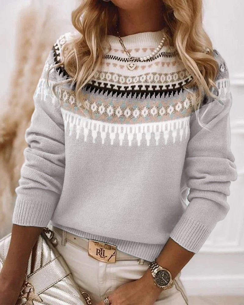 Strickpullover Frauen Fair Isle Muster Langarm