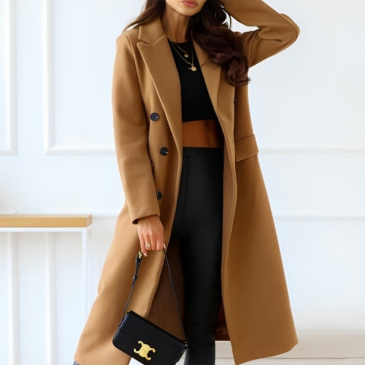Elegante Damenkleidung - Lange Wollmischung mit Knöpfen und Klapptaschen