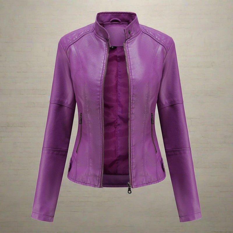 Lederjacke Slim Fit Bikerstyle Stehkragen