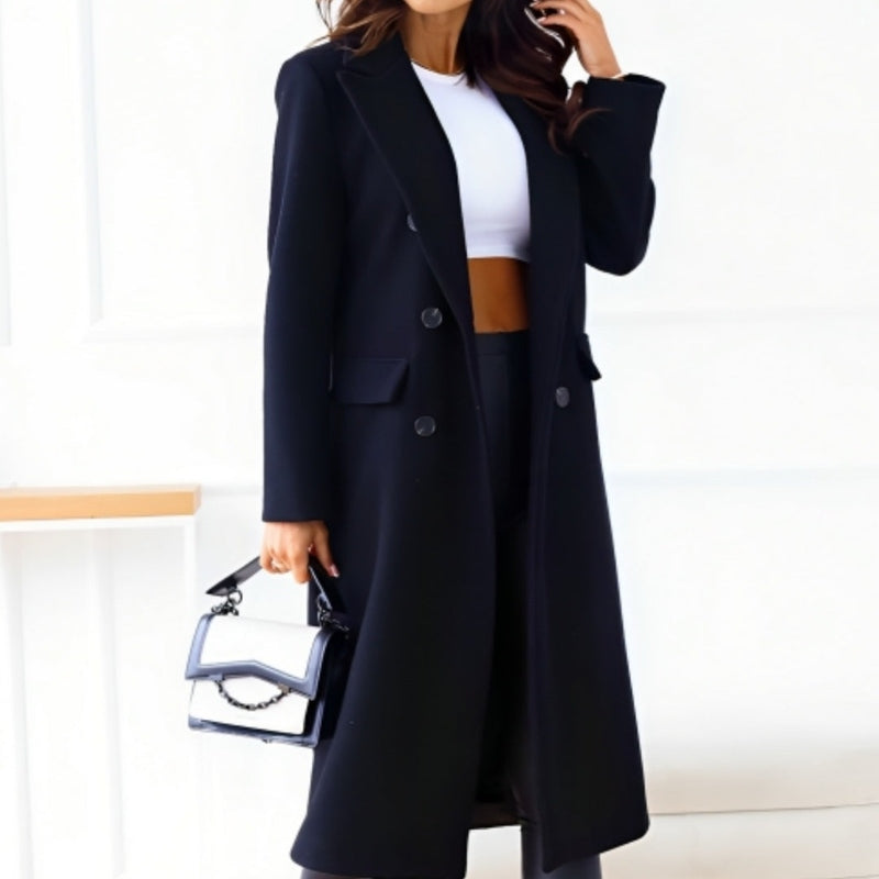 Elegante Damenkleidung - Lange Wollmischung mit Knöpfen und Klapptaschen