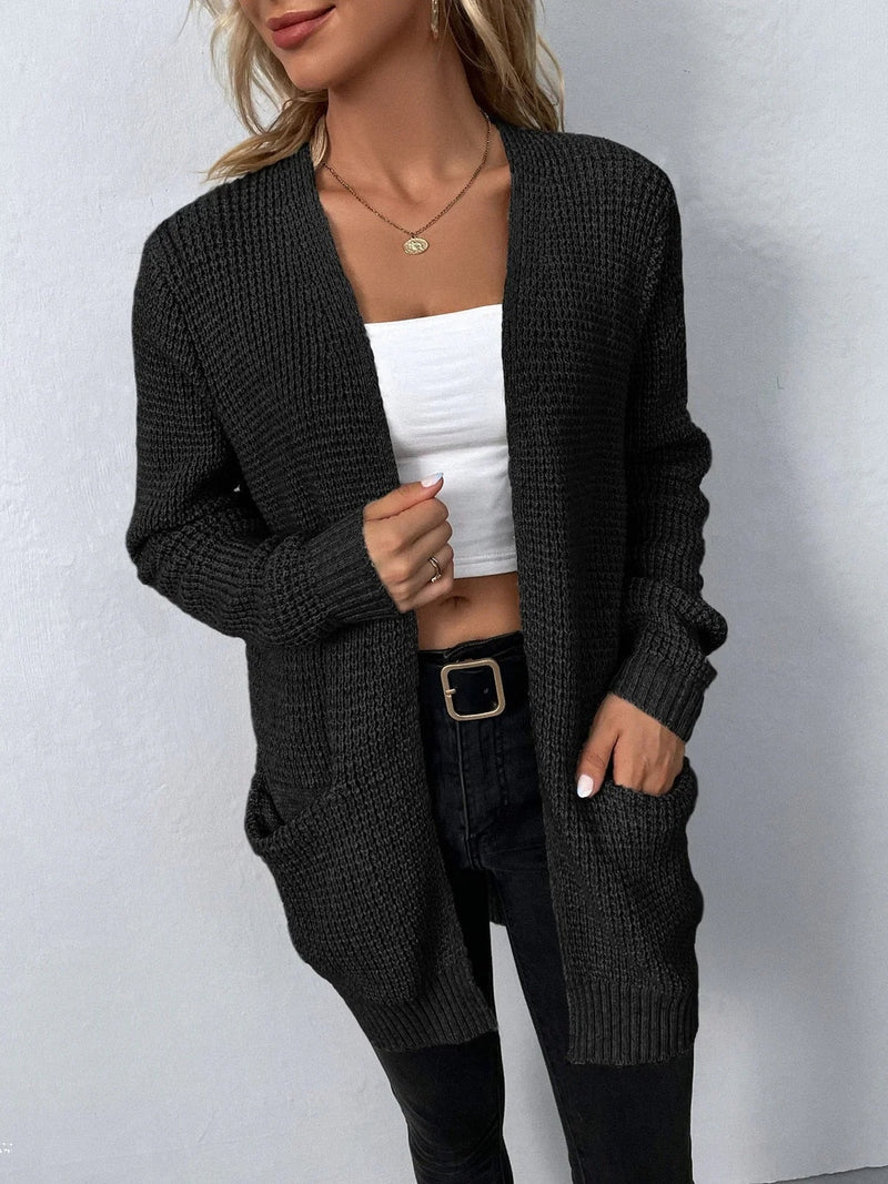 Langer Cardigan Offene Vorderseite Weich Gestrickt