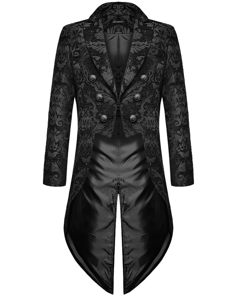 Gothic Herren Mantel Schwarz Brokat Design