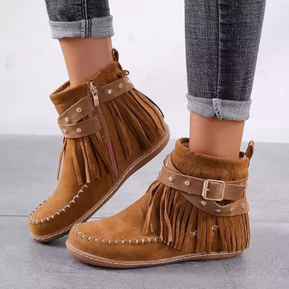 Stylische Stiefel Vintage Look Fransen Detail
