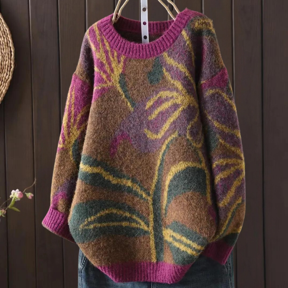 Eleganter Damenpullover Blumenmuster Damenmode - IdealeKleiden