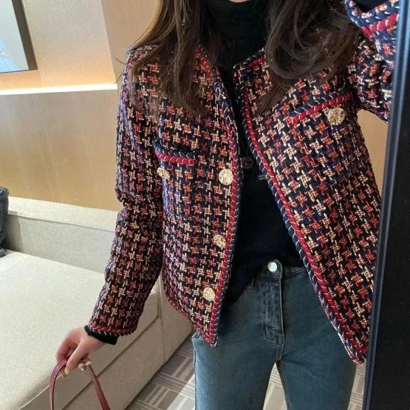 Stylische Damenjacke Plaid Tweed Winter