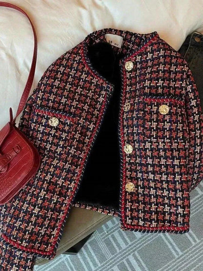 Stylische Damenjacke Plaid Tweed Winter - IdealeKleiden