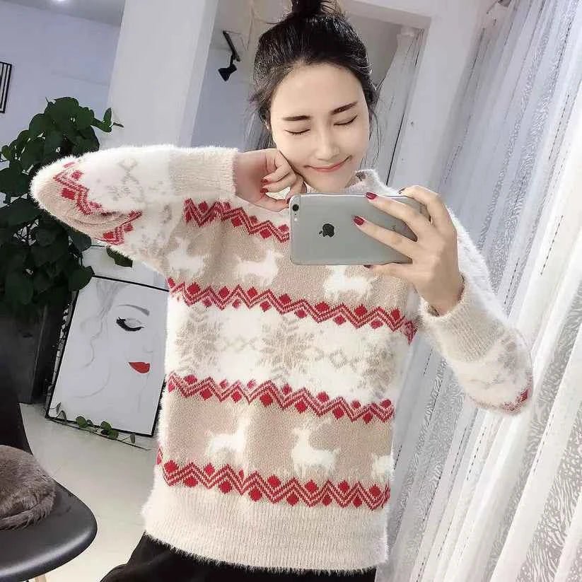 Weihnachts-Pullover Damen Festlich Rot