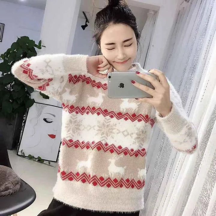 Weihnachts-Pullover Damen Festlich Rot