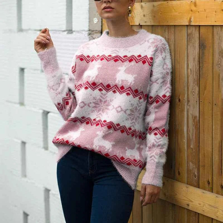 Weihnachts-Pullover Damen Festlich Rot - IdealeKleiden