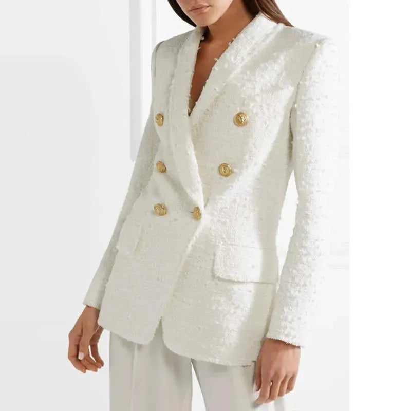 Eleganter Damen Blazer Weiß Tweed