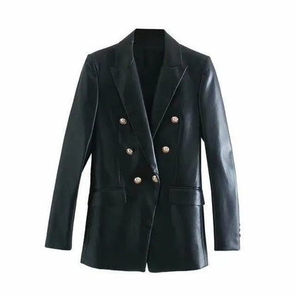 Elegante Damen Lederjacke Winter Schwarz