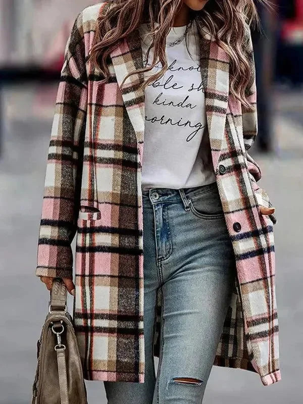 Elegante Damen Wintermantel Karo Wollparka - IdealeKleiden